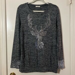 12 PM by Mon Ami Sequined Reindeer Sweater Christmas.